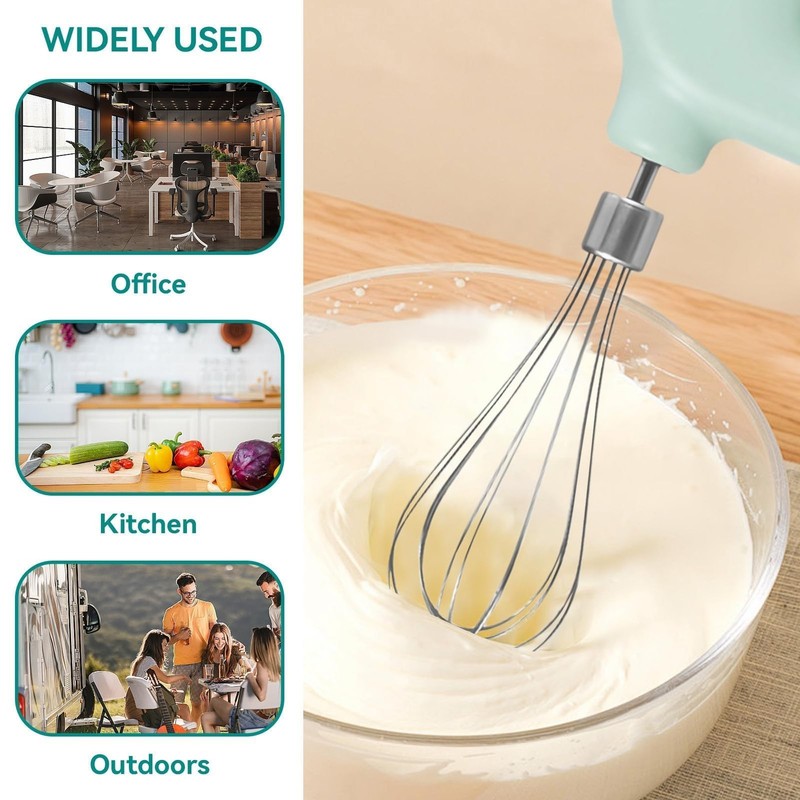 Green 4 Speed Electric Hand Mixer Cordless USB Rechargeable 1500mAh Beater gallery