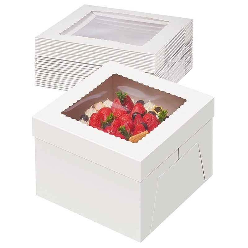 8x8x8 Cake Boxes 20pcs 8 Inch with Window Clear Bakery Dessert Box Square Whi…