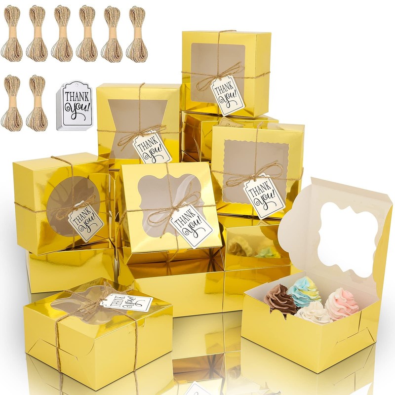 65PCS Bakery Boxes with Window 6x6x3 Inches 5 Style Cookie Boxes Small Pastry…