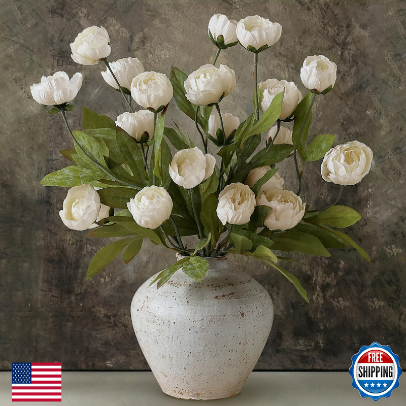 VIERENA 6 Pcs Faux Silk Peony Artificial Flowers for Vase -27″, Bulk Fake Peonie