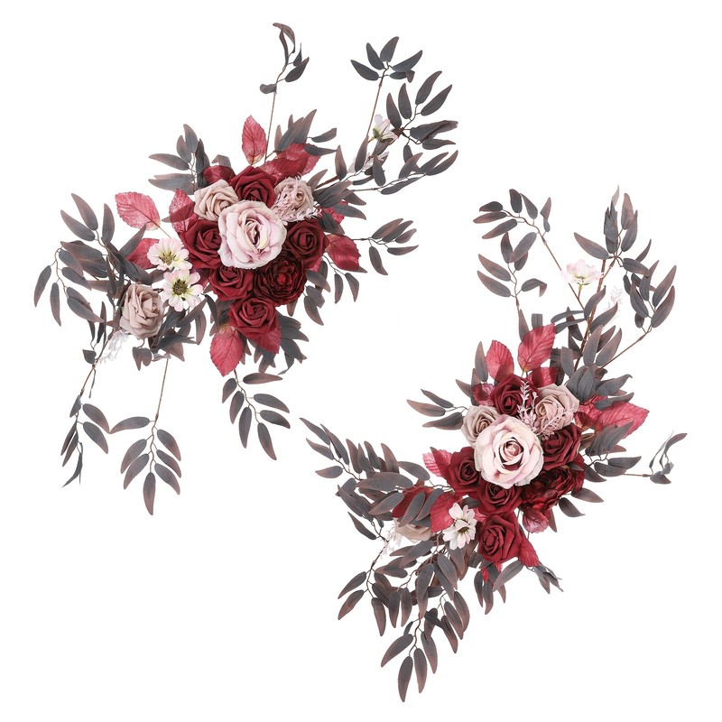 Wedding Bow Flowers, 2Pcs, Fake Silk Flowers Wine/Dark Pink