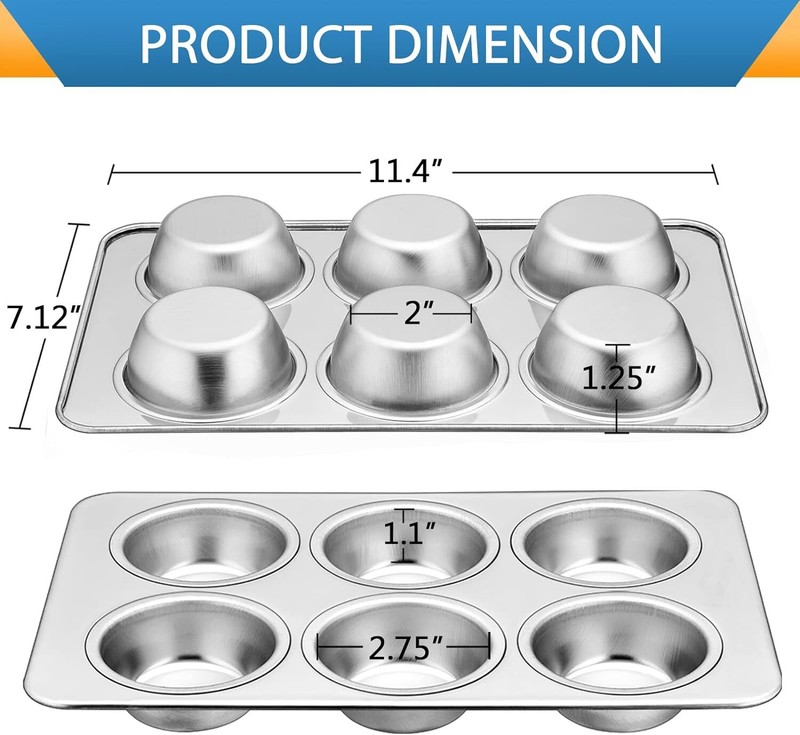 E-far Muffin Pan Set of 2, Stainless Steel 11.44” x 7.12” x 1.25”, Silver gallery