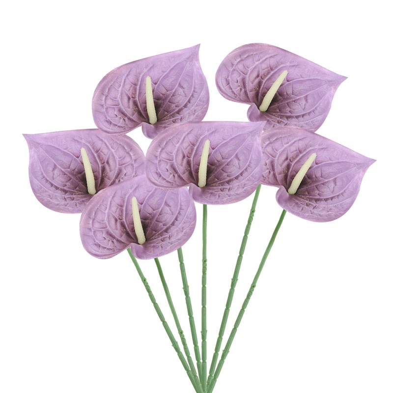 6Pcs, 13″ Artificial Anthurium Lily Flowers Floral Bouquet Decor Dark Purple