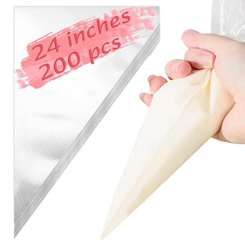 24 Inch Extra Large Piping Bags, 200 PCS Clear Disposable Icing bags, Thicken…
