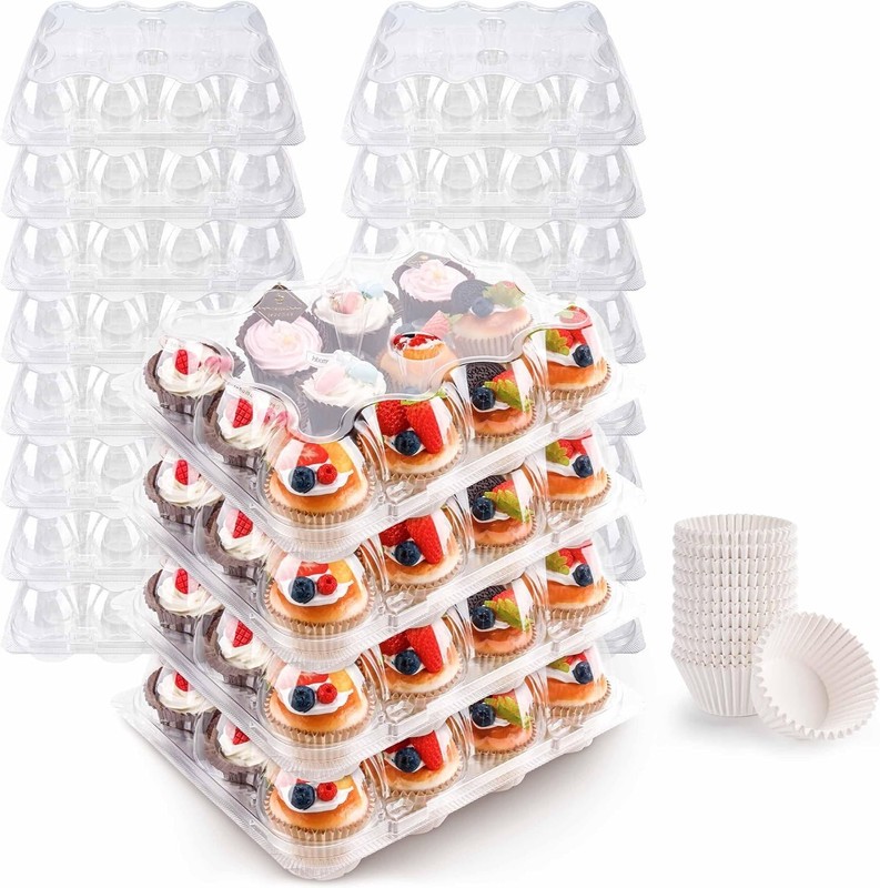 12 Count Cupcake Containers 12 Pack Cupcake Holders Plastic Stackable Cupcake…