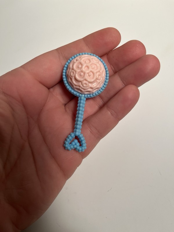 Vntg Wilton Cake Topper Rattle Baby Shower Blue Pink Small Toy Mini Favor Party