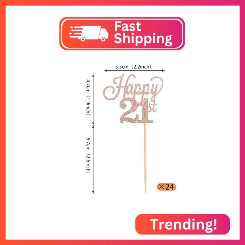 24 Pack Happy 21st Cupcake Toppers Glitter Number 21 Twenty One Cupcake Picks De gallery