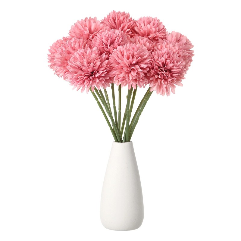 12pcs Artificial Chrysanthemum Ball Flowers Faux Mum Flower Bouquet, Dark Pink