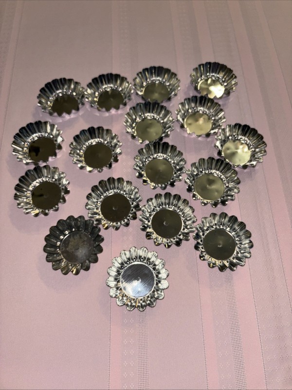 Vintage Swedish 18 Metal tartlet cake baking gelatin molds fluted edge Sweden