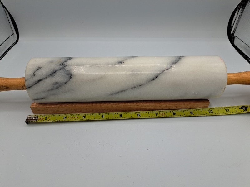 Polished Marble Rolling Pin with Wooden Cradle 10-Inch Barrel - Vintage But NIB gallery