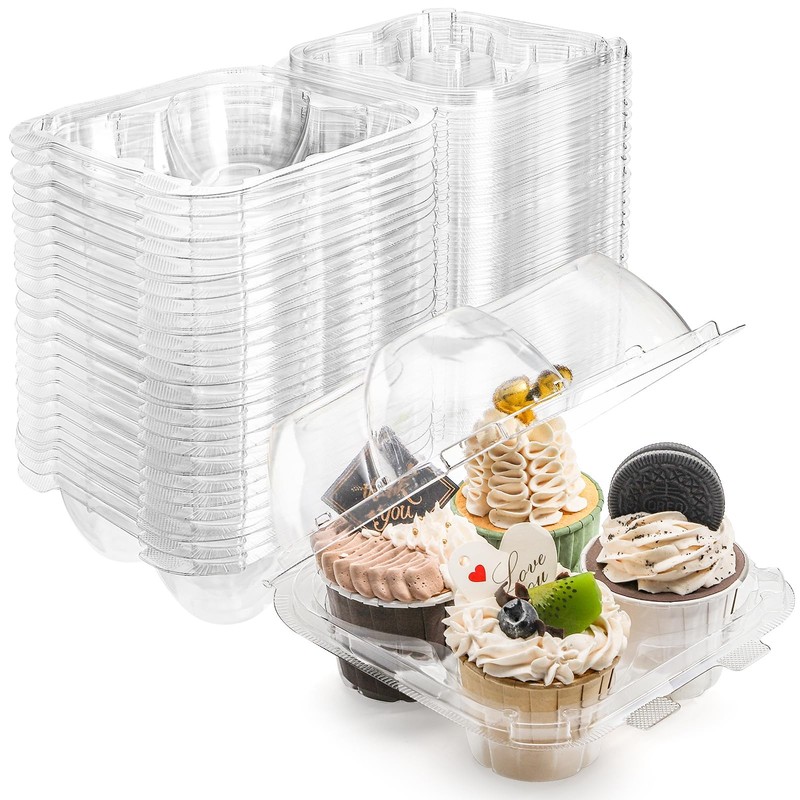 60 Count 4-Compartment Plastic Cupcake Containers - Disposable Cupcake Trays ...