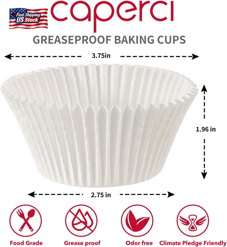 Caperci Jumbo Cupcake Liners White Muffin Baking Cups 300-Count, No Smell, Food gallery