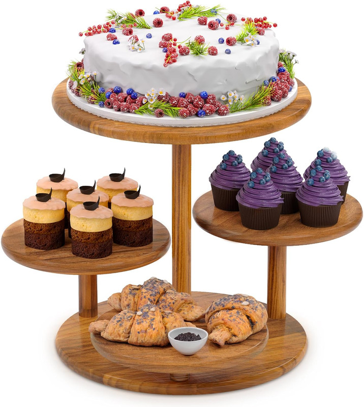 4 Tier round Cupcake Tower Stand for 50 Cupcakes,Wood Cake Stand with Tiered Tra