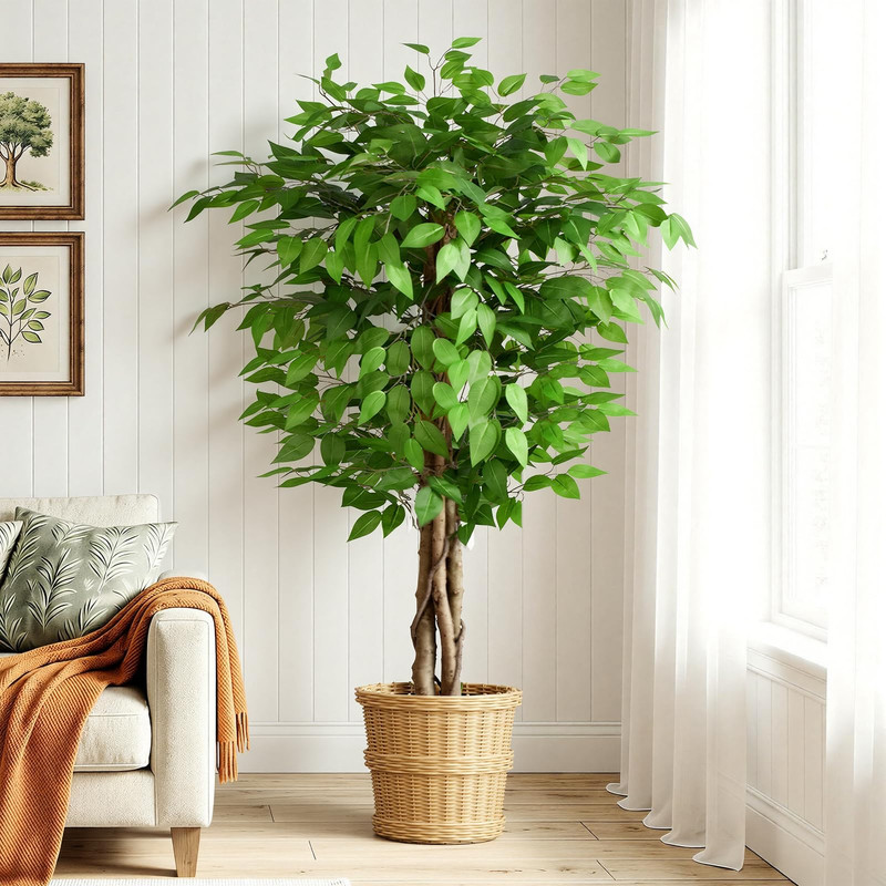 Keeplush 5Ft Ficus Artificial Trees Natural Curved Trunks 60 Tall Lush Faux
