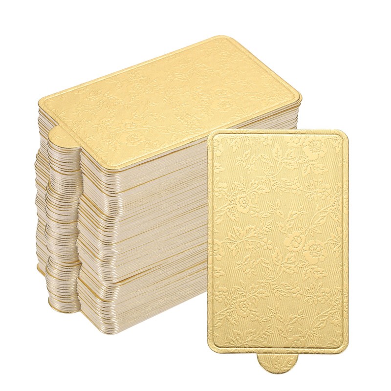 100pcs Mini Cake Boards, Mousse Cake Cardboards Rectangle for Dessert Base(Gold)