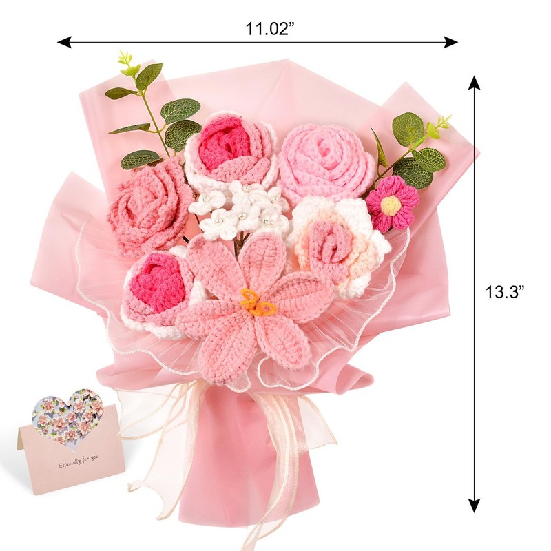 Hlenbin Crochet Flowers Bouquet Crochet Rose Tulip Knitted Flower For Mothers gallery