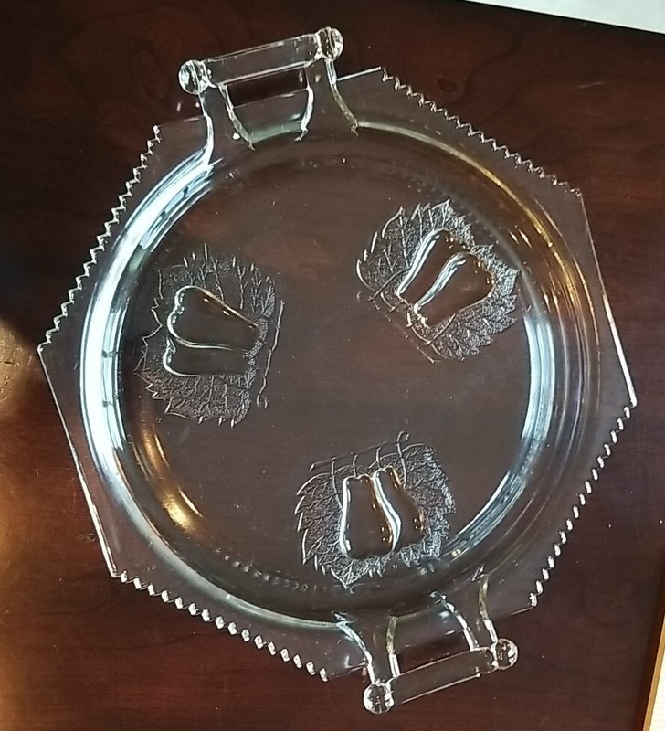 Double Baltimore Pear, Clear 12 Inch Cake Plate With Handles, Jeanette Glass gallery