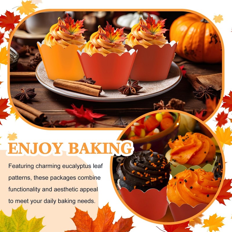 100 Pcs Fall Cupcake Wrappers Rustic Liners Thanksgiving Baking Cups Autumn gallery