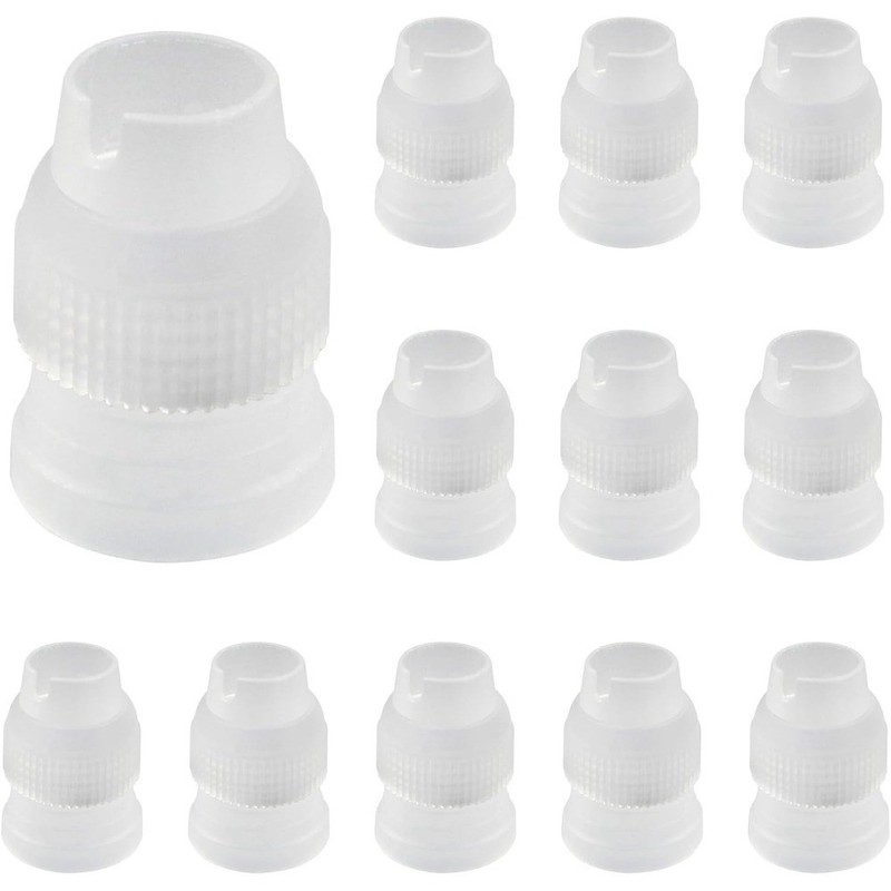 12Pcs Clear Plastic Piping Bag Couplers, Standard Icing Tip Coupler Set for Cake