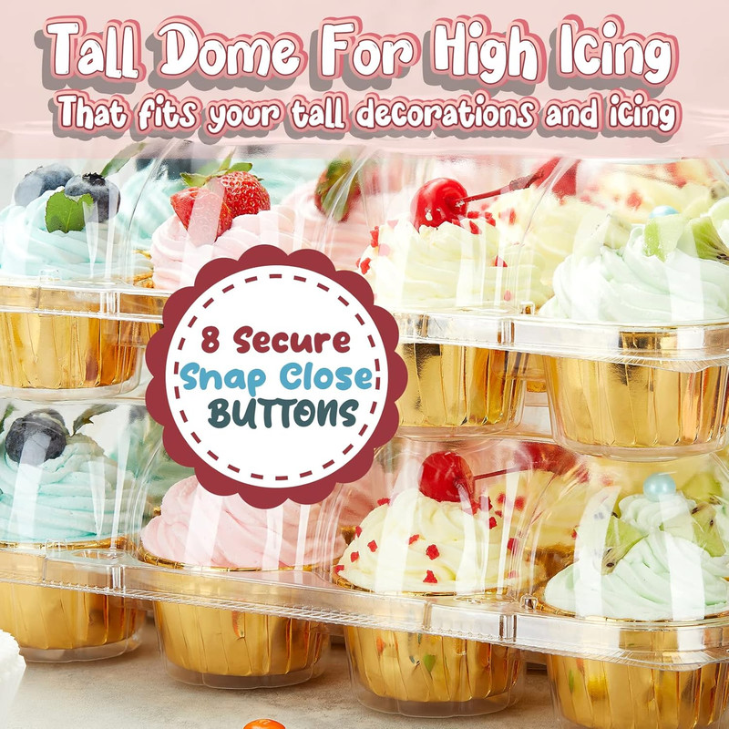 (12 Pack X 20 Sets) Stackable Cupcake Carrier with 240 Pack Liners, Plastic Cupc gallery