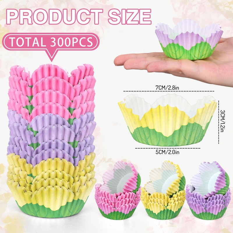 300Pcs Flower Cupcake Liners Spring Summer Flower Baking Cups Pink Purple Yel... gallery
