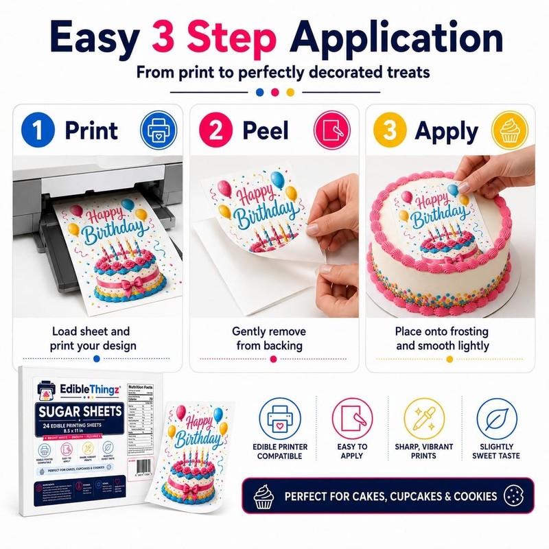 24 Pack 8.5x11 Edible Sugar Sheets - Perfect for Cake Decorations and Images gallery