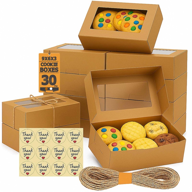 30 Pack Cookie Boxes with Window for Gift Giving – 9x6x3 Inches Bakery Boxes …