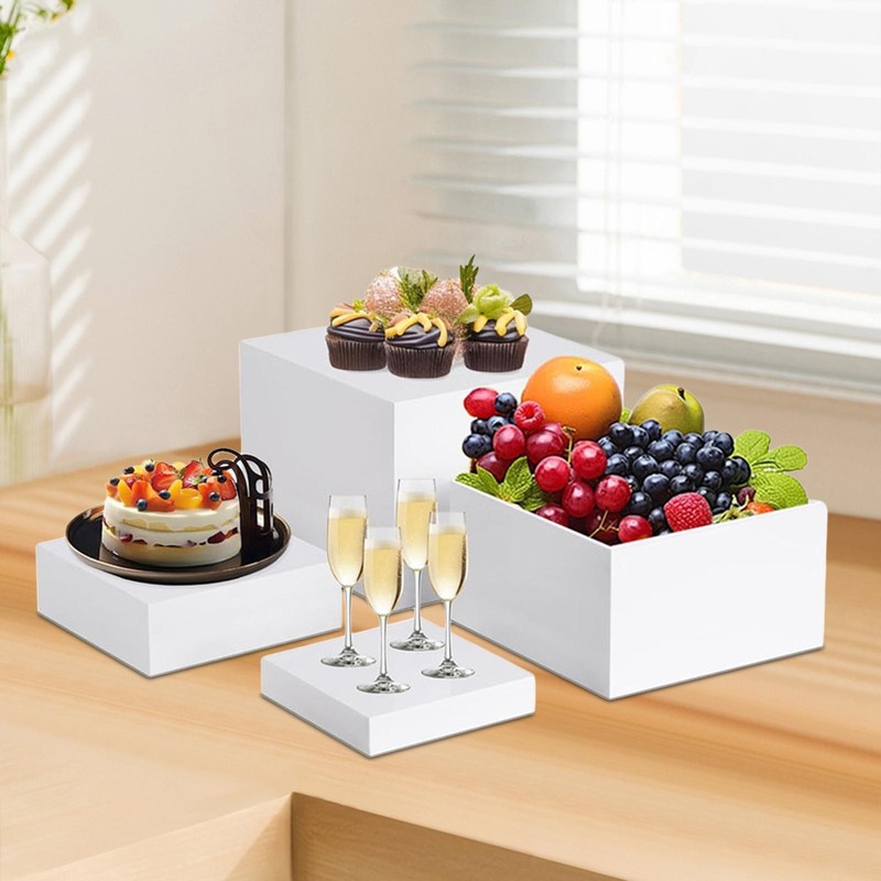 4 Pieces Buffet Riser Dessert Table Display Set with Hollow Bottom Food Riser gallery
