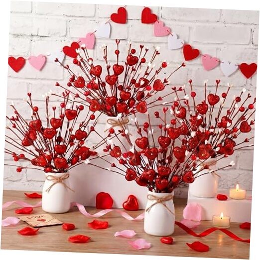 4 Pcs Valentine’s Day decorations Valentines Day Artificial Flowers Heart