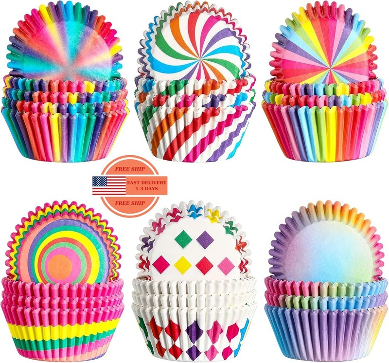 600 envoltorios para cupcakes de arcoíris capacillos papel colores suministros