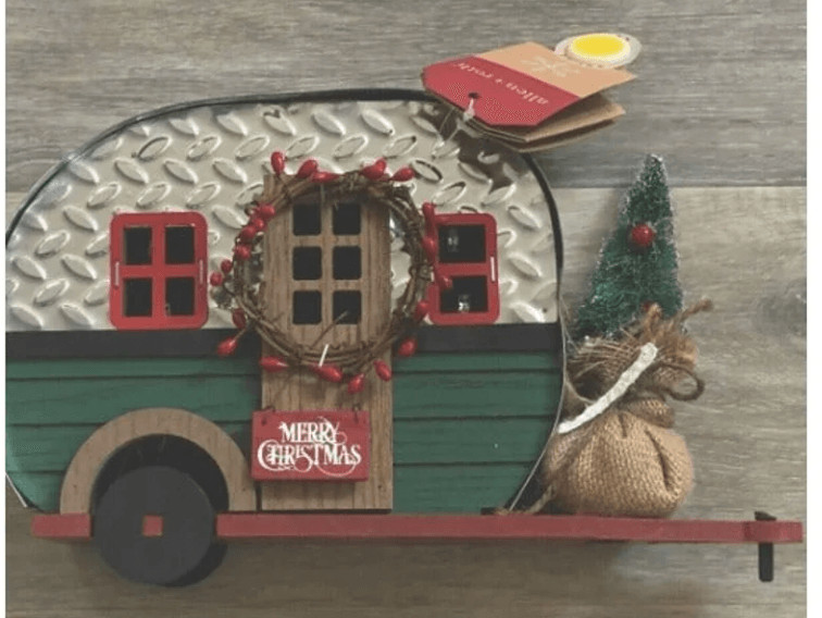 Vintage Metal Rustic Camper w/Merry Christmas Tree Lights Retro Woody Home Decor gallery