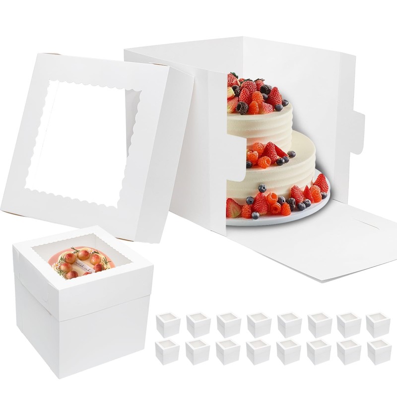 16pcs Tall Cake Boxes 10x10x10 Bakery Boxes for Tier Cakes with Window 10 Inc…