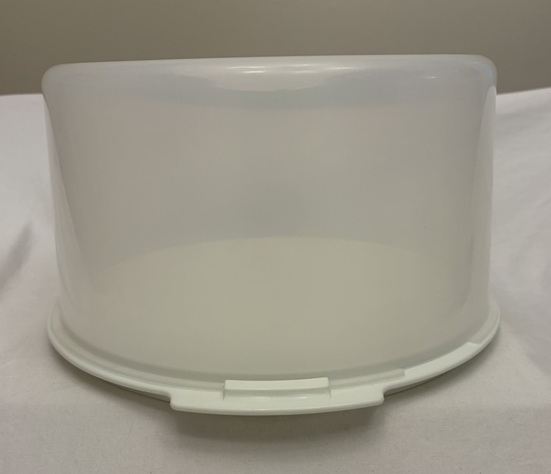 Unbranded Plastic Cake Holder Locking Lid Clear & White Large 6.5” VINTAGE gallery