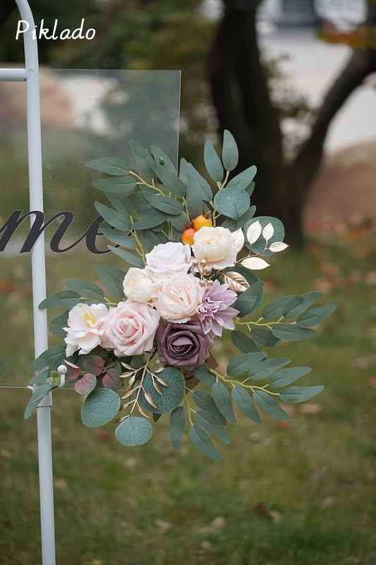Piklado Faux Flower Swag Set of 2 for Wedding Welcome Signs Floral Decor Champag gallery