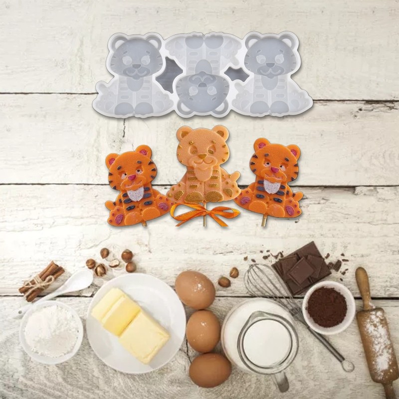 3 Cavities Tiger Shaped Silicone Lollipop Molds Chocolate Candy for Fondant gallery