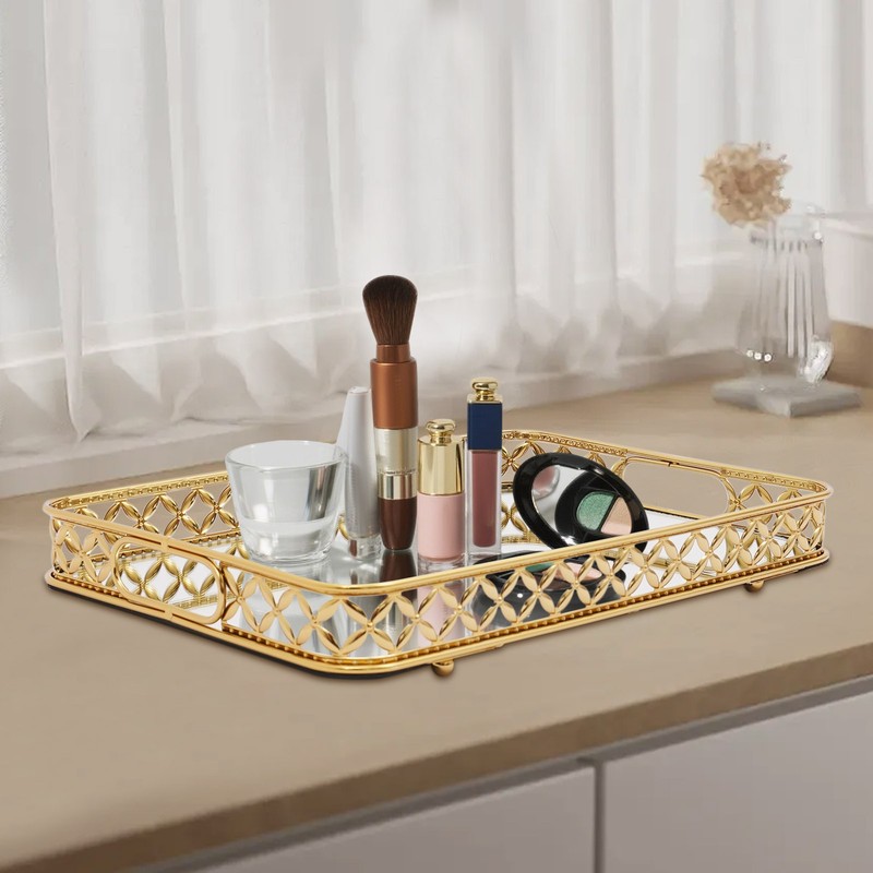 Decorative Tray Mirror Tray Decoration Tray with Handles Mirrored Vanity Tray gallery