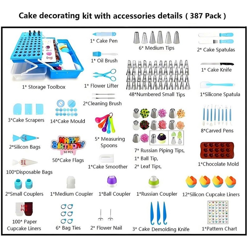 387 Pcs Cake Decorating Kit with 56 Icing Tips, 8 Russian & Ball Tips, 3 gallery