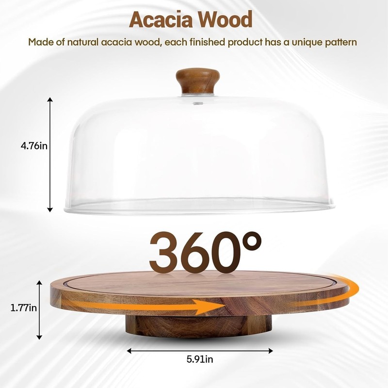 Acacia Wood Cake Stand with Lid, 12in Wooden Cake Stand with Acrylic Dome, Ca... gallery