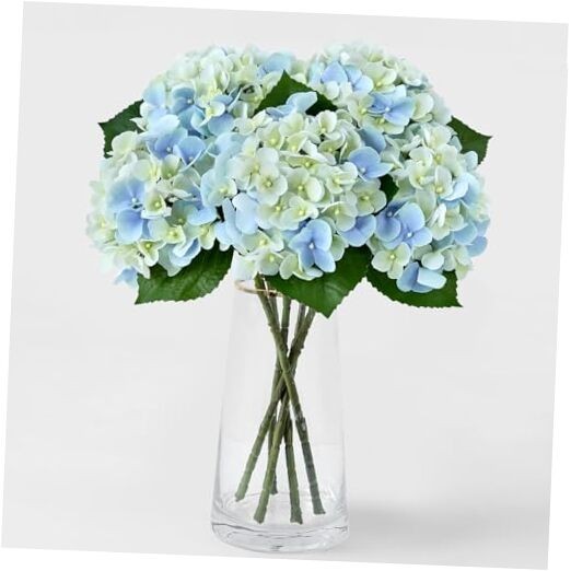 5PCS Light Blue Hydrangea Artificial Flowers Small Fake Latex Real Blue Green gallery