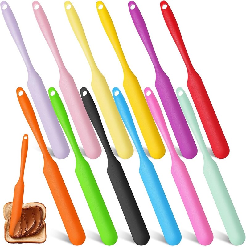 24Pcs Jar Spatula, Heat Resistant Silicone Scraper with Long Handle, J