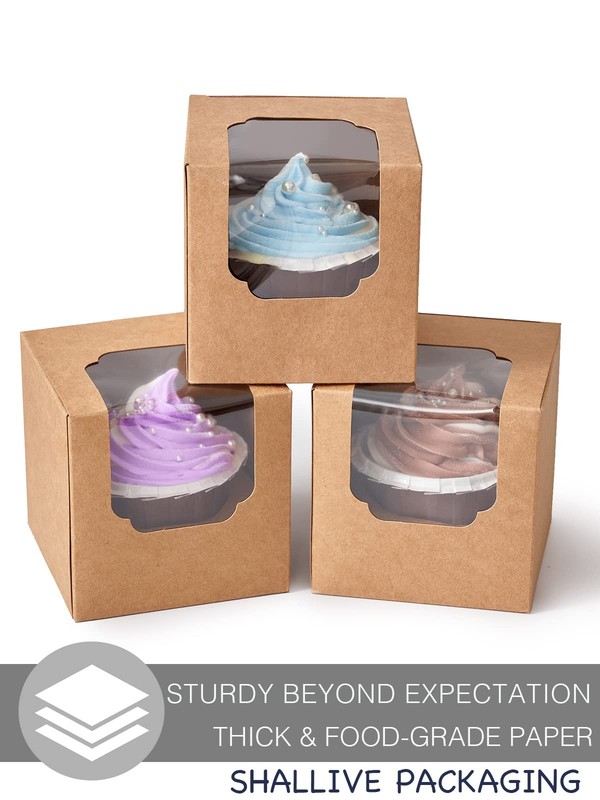 100 Pcs Kraft Brown Cupcake Boxes Individual Bulk Paper Cupcake Containers Si... gallery