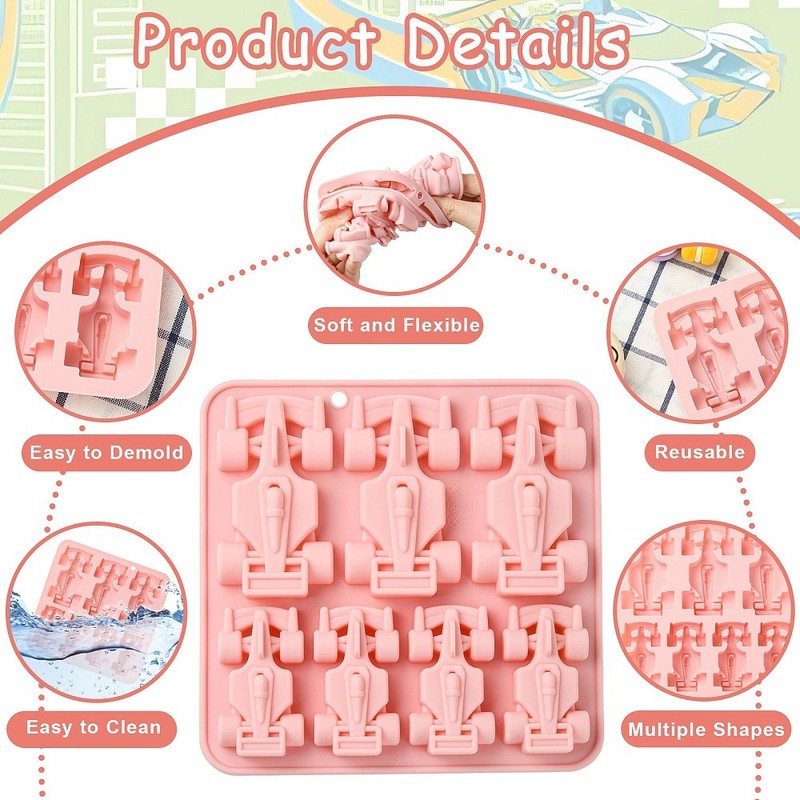 2pcs Racing Car Shaped Silicone Molds Pink for Chocolate Cake Sugarcraft Decor gallery