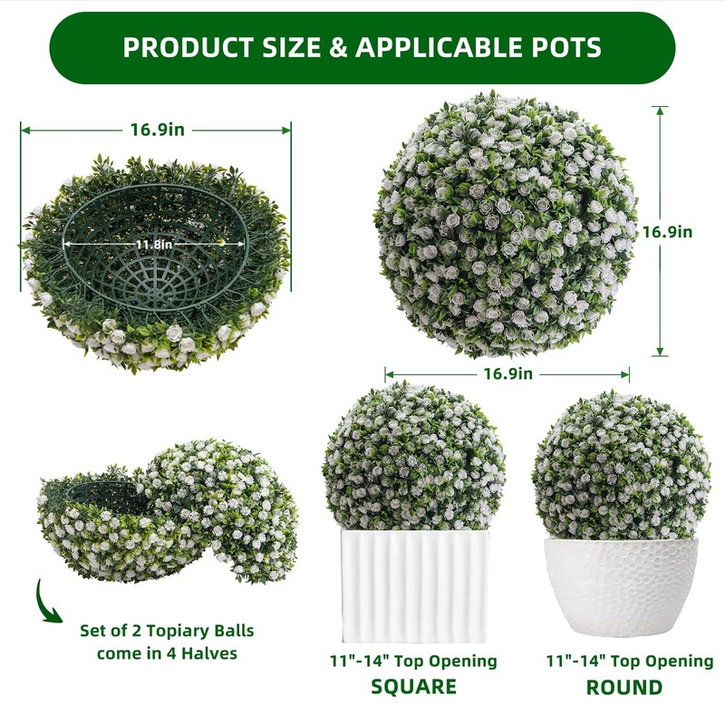 Garveehome 17 In Artificial Topiary Balls 2Pcs Flower Topiary Ball Decorative gallery