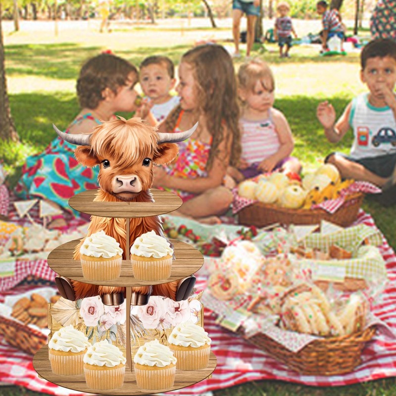 Highland Cow Cupcake Stand - Birthday Party Cardboard Holder, Baby Shower Decor gallery