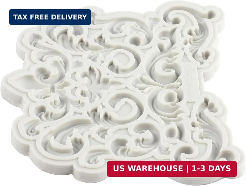Baroque Fondant Mold Curlicues Scroll Lace Silicone Molds Filigree Mold 3D Sculp gallery