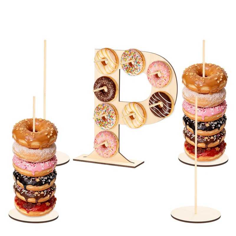 Donut Display Stand, 1Pcs Digit Donut Wall 4Pcs Round Bagel Holder, Letter P