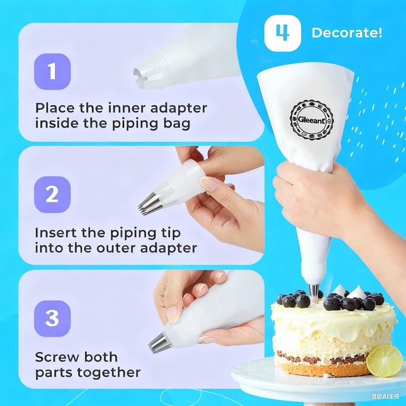 Reusable Cotton Piping Bags and Tips Set- Frosting Piping Kit for Baking 6pcs... gallery