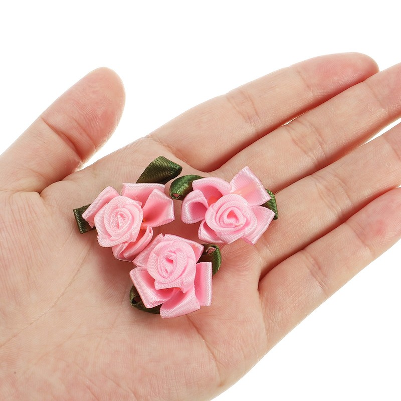 10Pcs Mini Satin Ribbon Roses Small Rosettes Fabric Flowers Pink gallery