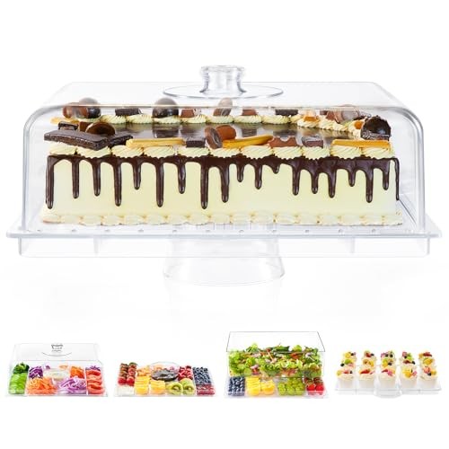 Cake Stand with Lid-Extra Large 17" Rectangular Cake Holder,8-in-1 Multi gallery