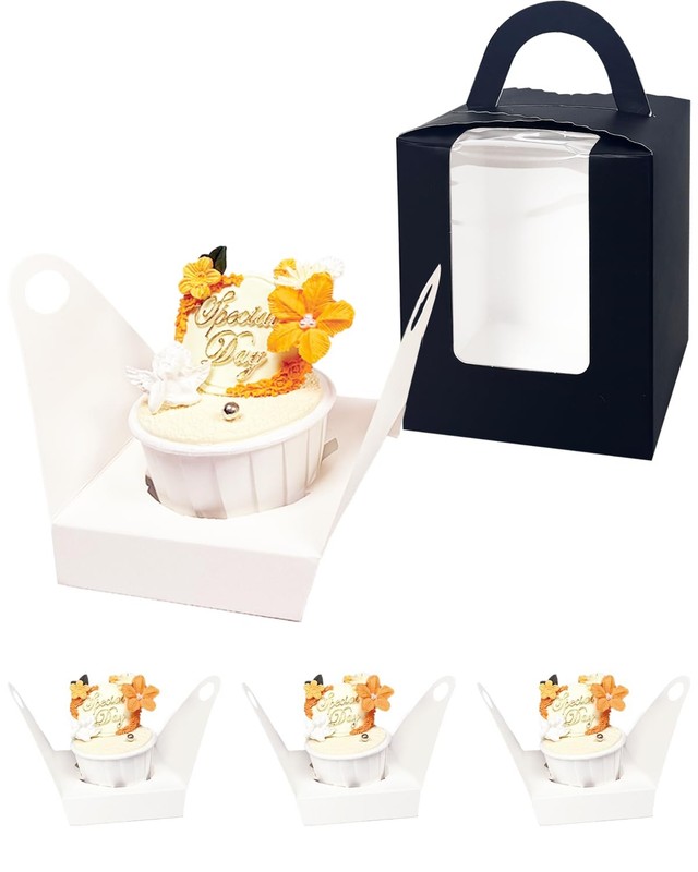 Individual Cupcake Boxes Window Black Cupcakes Carrier 3.7x3.7x4.3 In 25 PCS gallery
